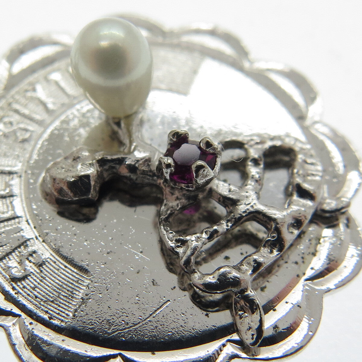 CREA Sterling Silver Vintage Real Pearl Rhinestone "Sweet Sixteen" Mini Pendant