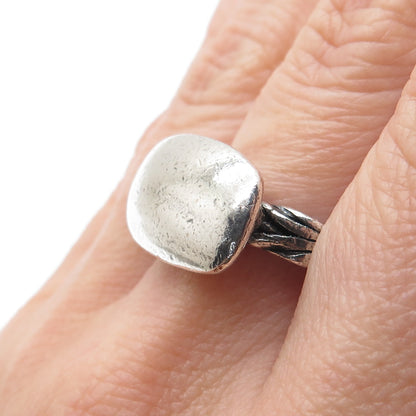 925 Sterling Silver Vintage Modernist Wheat Link Oxidized Ring Size 7.75