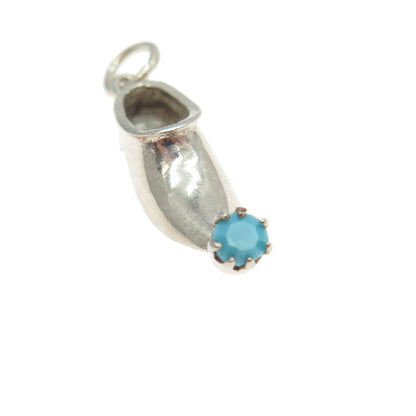 950 Silver Vintage Real Turquoise Gem Turkish Shoe Charm Pendant