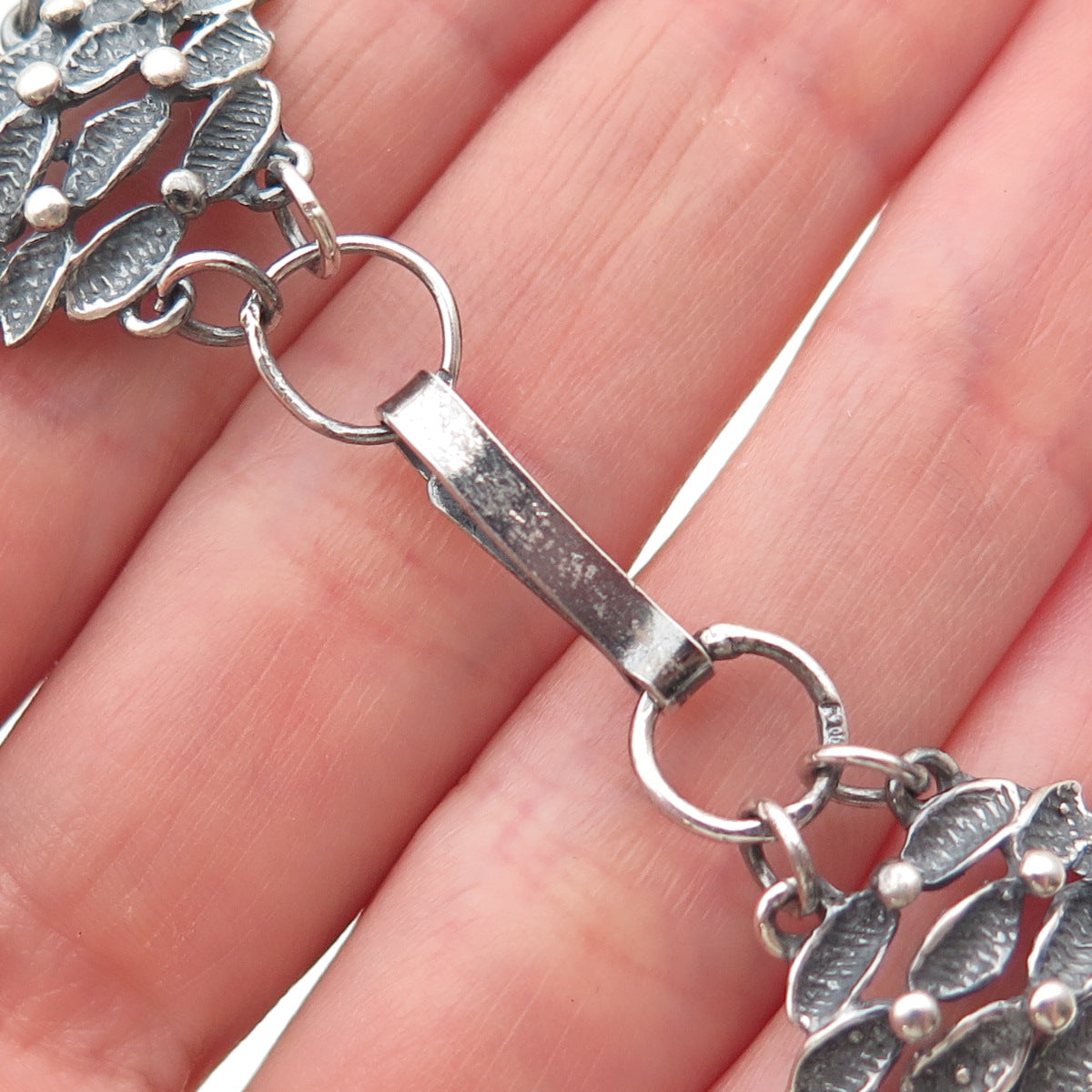 925 Sterling Silver Vintage Modernist Dragon Skin Panel Link Bracelet 7.75"