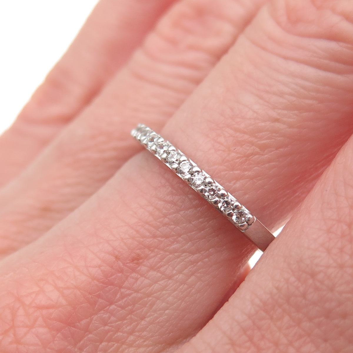 JH Young Sterling Silver Round-Cut C Z Half Eternity Stackable Band Ring Size 7