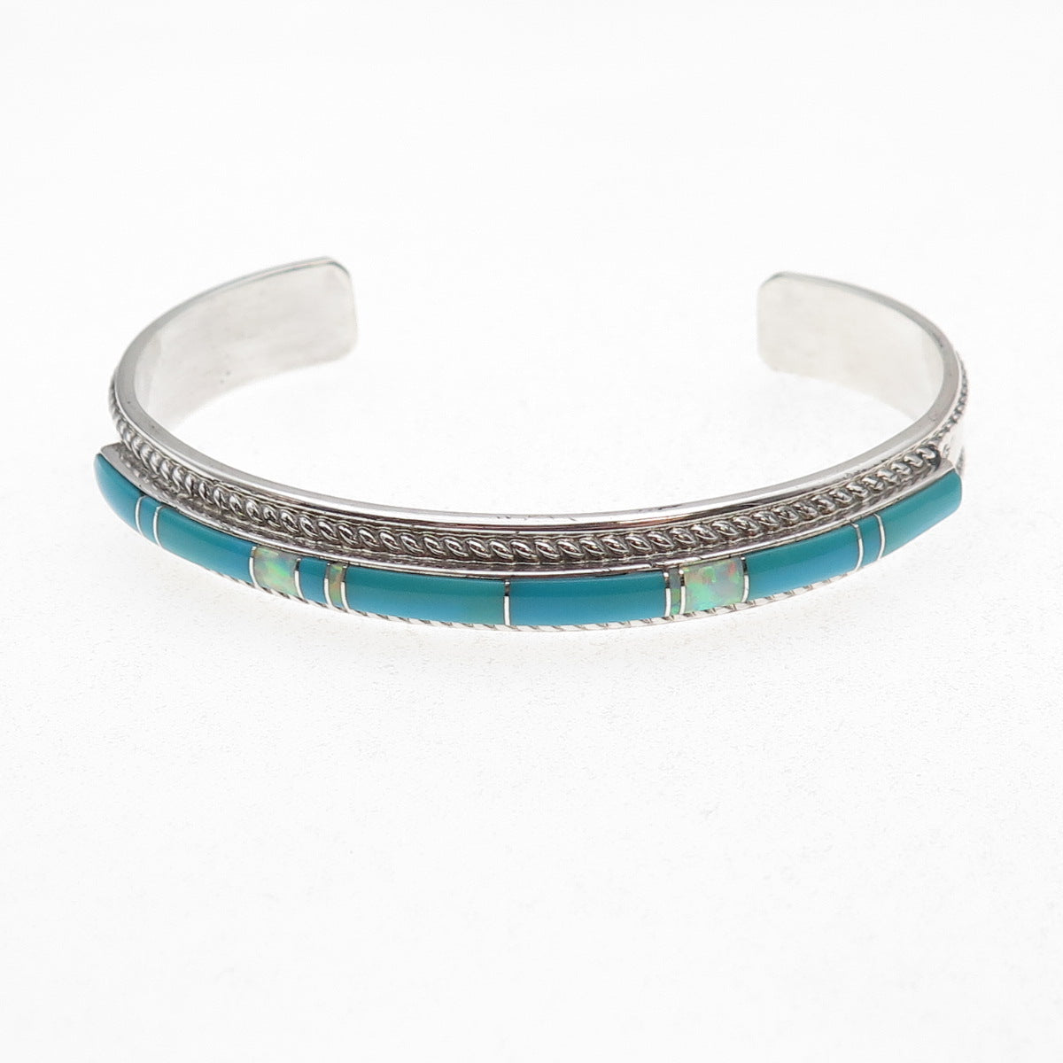 Thomas Fransisco Navajo Old Pawn Sterling Vintage Turquoise & Opal Bracelet 6.5"