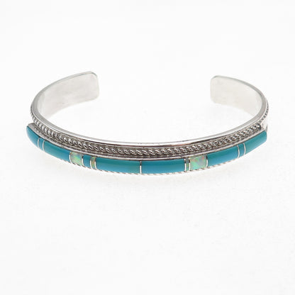 Thomas Fransisco Navajo Old Pawn Sterling Vintage Turquoise & Opal Bracelet 6.5"