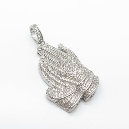 925 Sterling Silver REL C Z Hands In Prayer Pendant