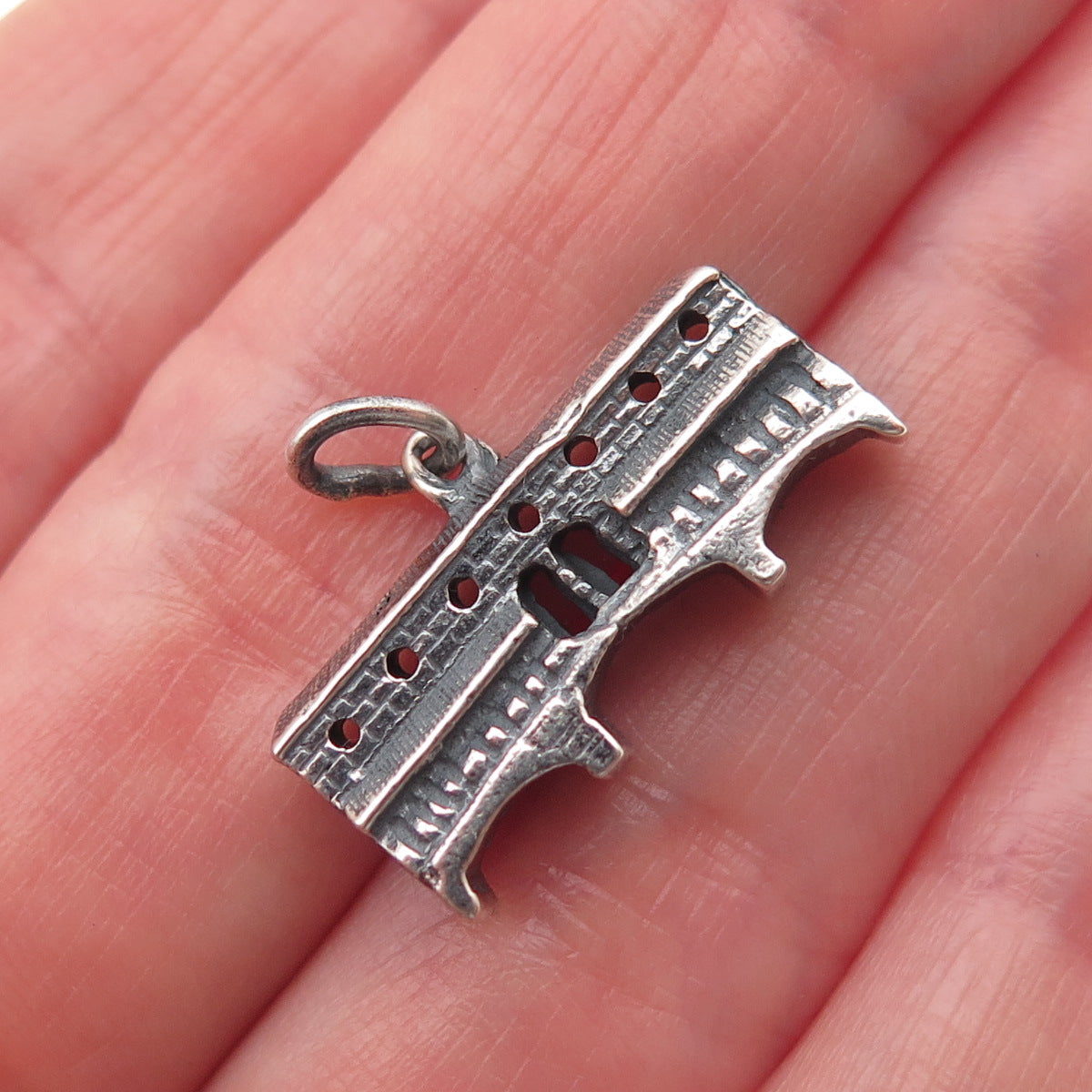 800 Silver Vintage Italy Ponte Vecchio Bridge 3D Mini Charm Pendant