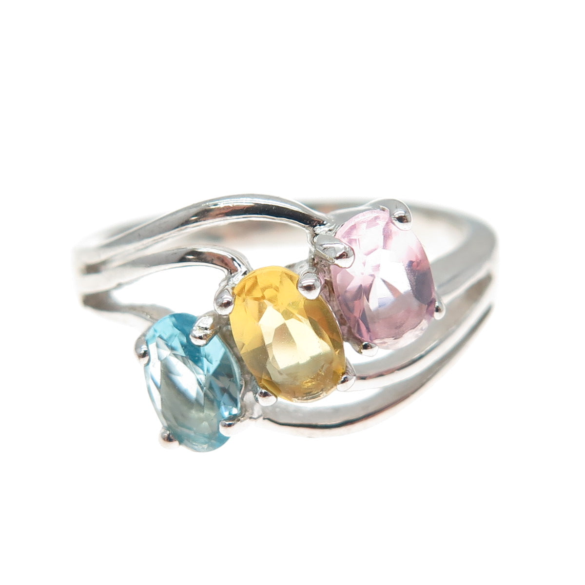 925 Sterling Silver Oval-Cut Multi-Color C Z Wavy Ring Size 7.25