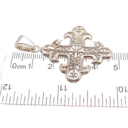 Milor Sterling Silver Vintage Italy Fleur de Lis Cross Filigree Charm Pendant