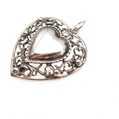 JewelArt 925 Sterling Silver Antique Art Deco Heart Oxidized Charm Pendant
