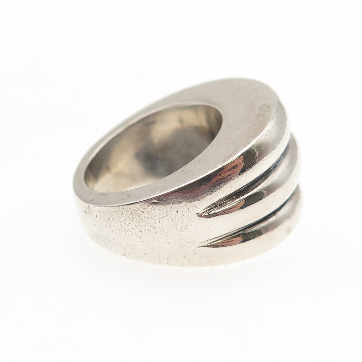 925 Sterling Silver Vintage Spain Modernist Ribbed Oxidized Ring Size 6