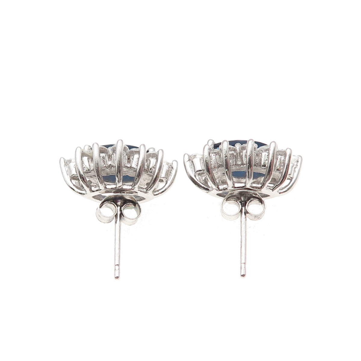 925 Sterling Silver Marquise-Cut Blue & Round-Cut White C Z Stud Earrings