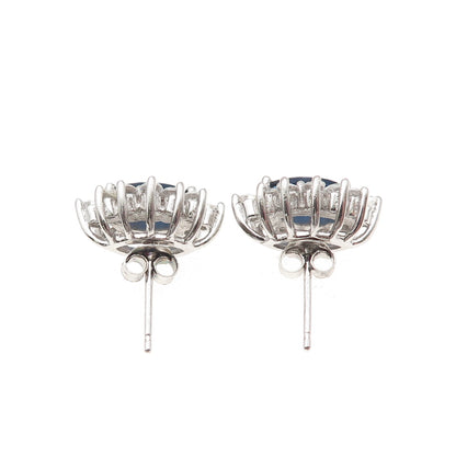 925 Sterling Silver Marquise-Cut Blue & Round-Cut White C Z Stud Earrings