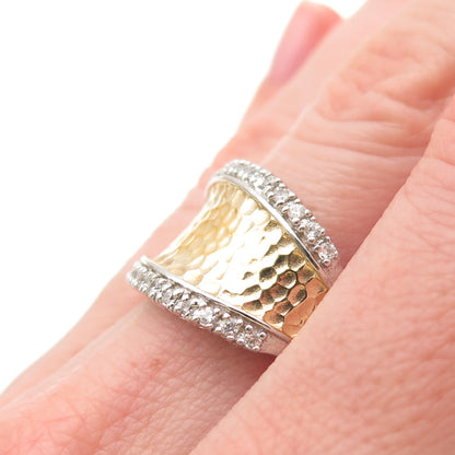 ESPO Joseph Esposito 925 Sterling Silver 2-Tone C Z Hammered Ring Size 7.25