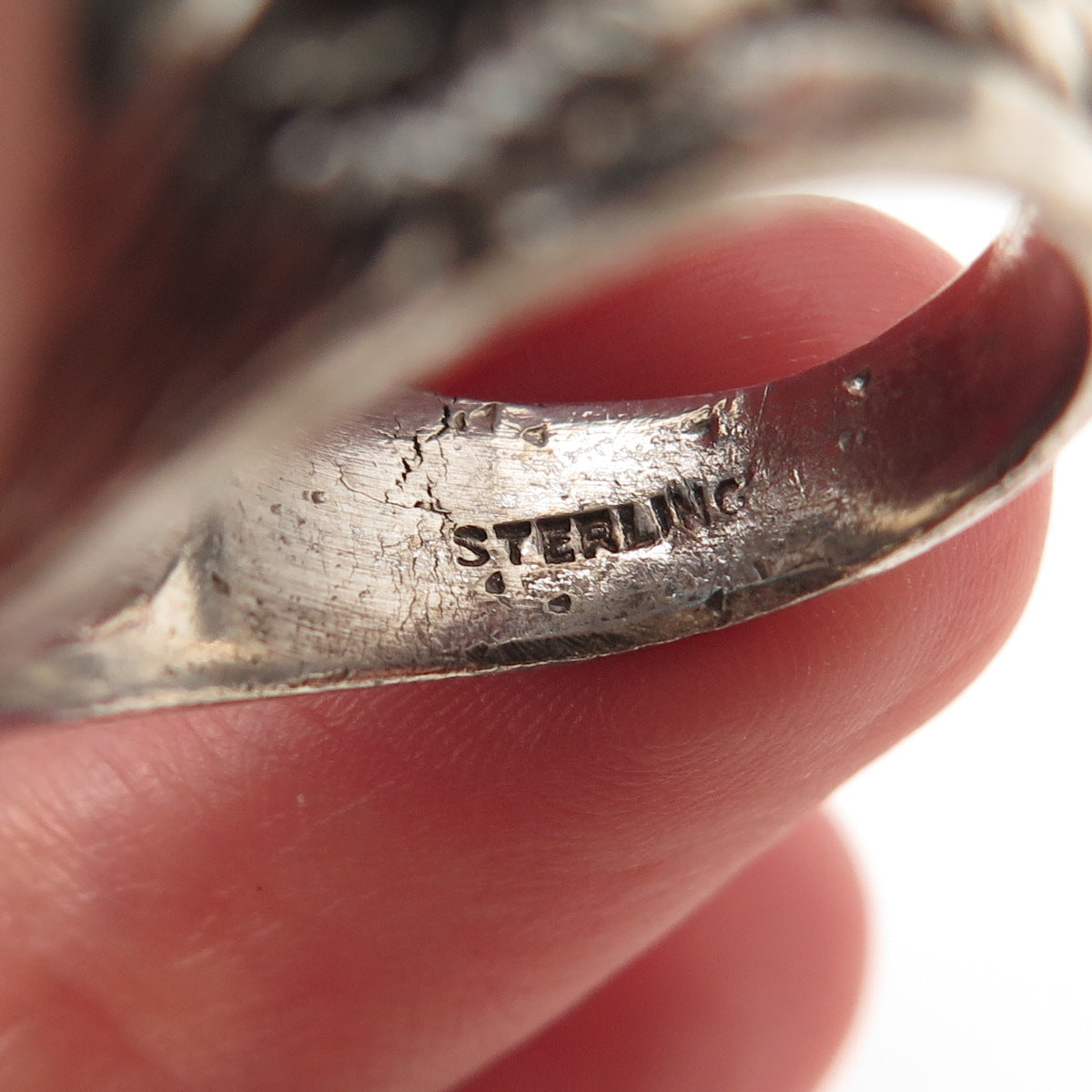 925 Sterling Silver Antique WWII Blue Glass US Navy Ring Size 8.75