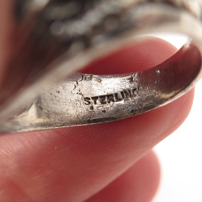 925 Sterling Silver Antique WWII Blue Glass US Navy Ring Size 8.75