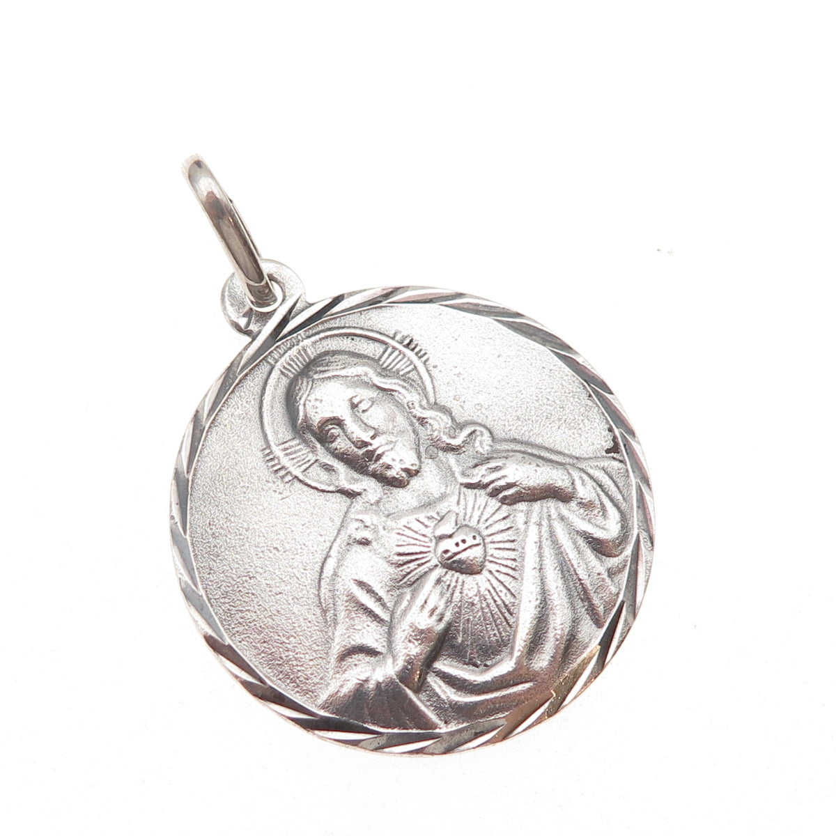 1000 Fine Silver Vintage Jesus Sacred Heart Oxidized Charm Pendant