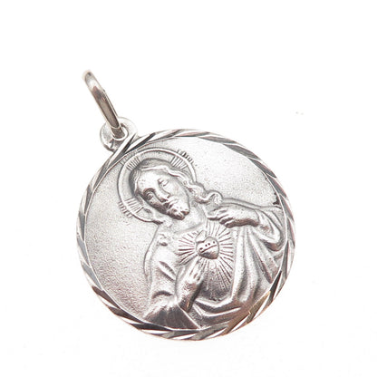 1000 Fine Silver Vintage Jesus Sacred Heart Oxidized Charm Pendant