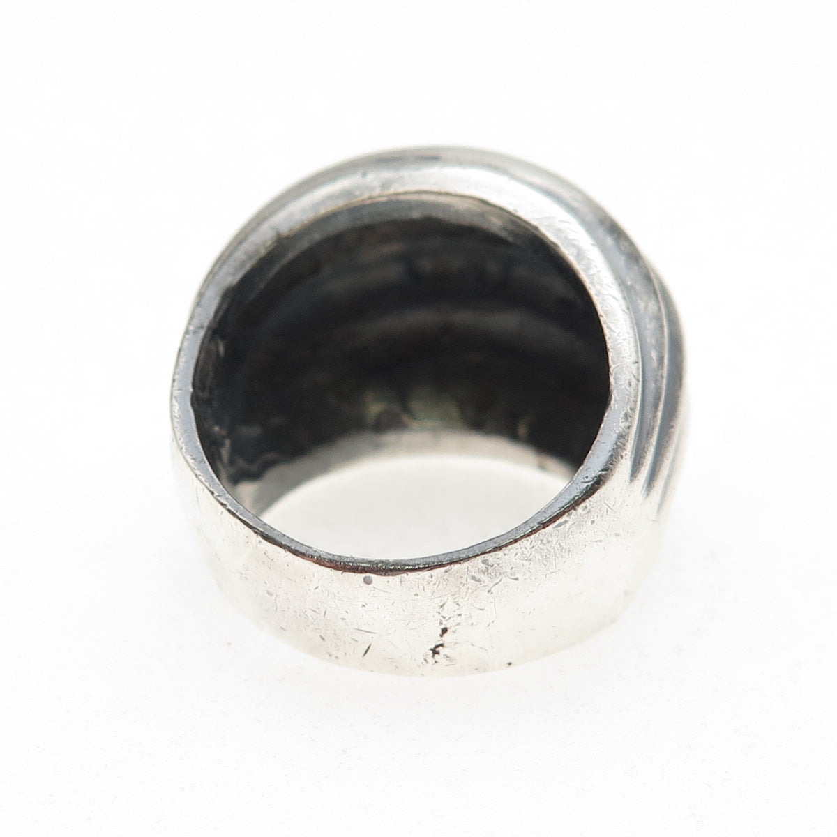 925 Sterling Silver Vintage Mexico Modernist Ribbed Oxidized Ring Size 8.5