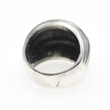925 Sterling Silver Vintage Mexico Modernist Ribbed Oxidized Ring Size 8.5