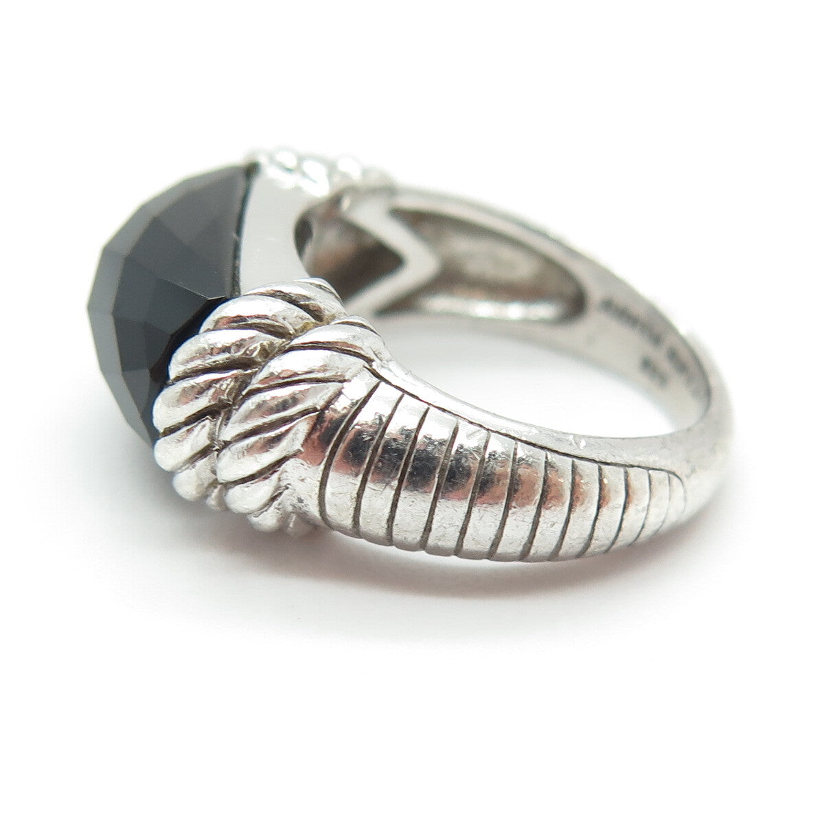 JUDITH RIPKA 925 Sterling Silver Vintage Black Onyx Gem Twisted Ring Size 6