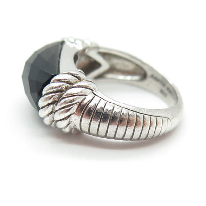 JUDITH RIPKA 925 Sterling Silver Vintage Black Onyx Gem Twisted Ring Size 6
