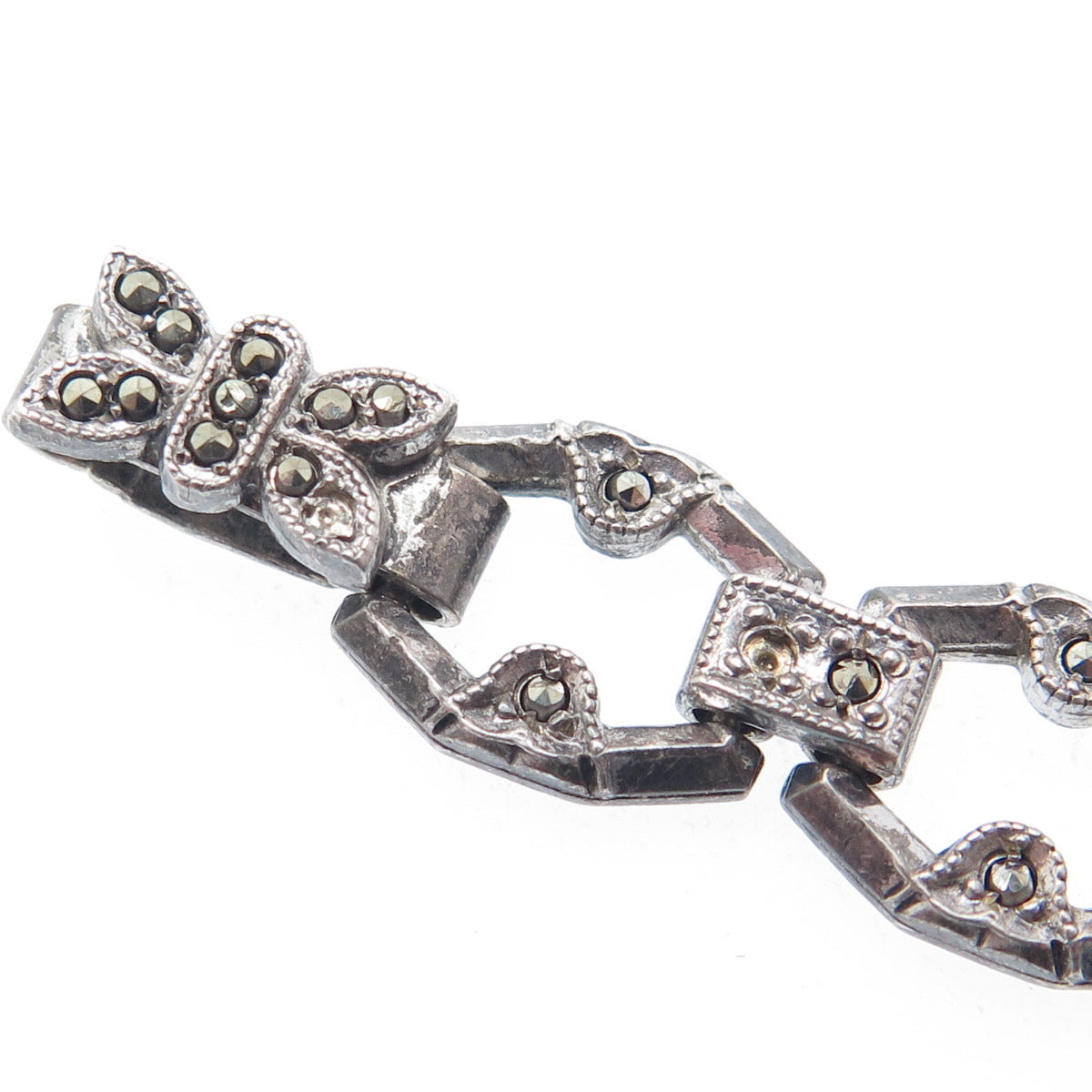 925 Sterling Silver Antique Real Marcasite Floral Bracelet 7" (missing 4 stones)