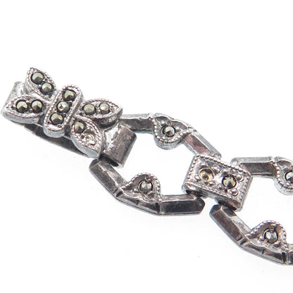 925 Sterling Silver Antique Real Marcasite Floral Bracelet 7" (missing 4 stones)