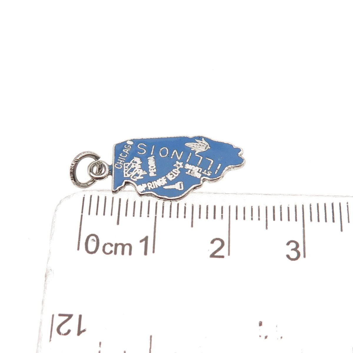 French & Franklin Sterling Silver Vintage Enamel Illinois State Map Mini Pendant