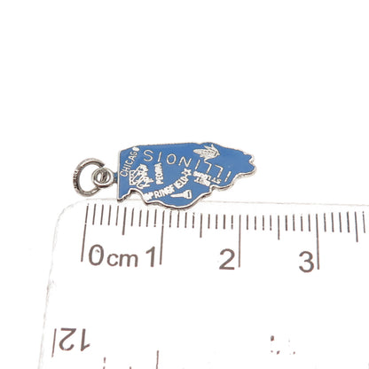 French & Franklin Sterling Silver Vintage Enamel Illinois State Map Mini Pendant