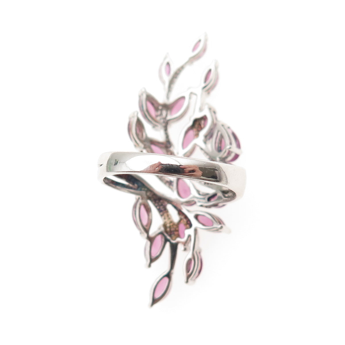 925 Sterling Silver Real Pear & Marquise-Cut Amethyst Bypass Ring Size 6