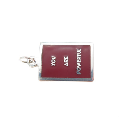 925 Sterling Silver Red Enamel You Are Powerful Minimalist Charm Pendant