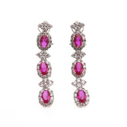 925 Sterling Silver Lab-Created Ruby & C Z Bohemian Omega Back Earrings