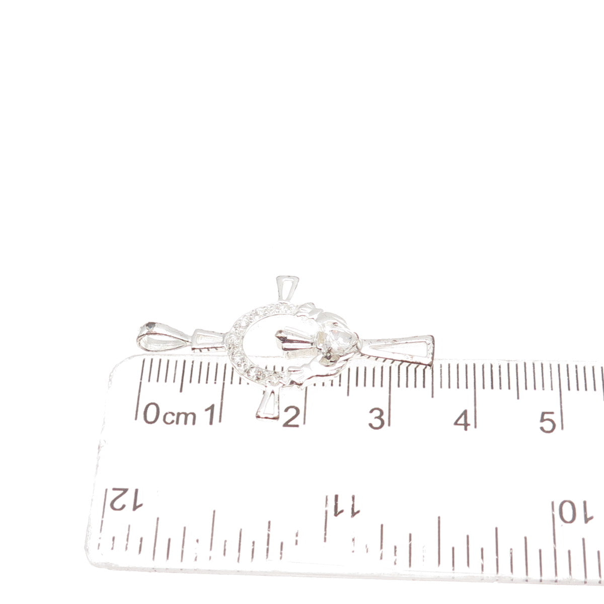 925 Sterling Silver Round & Heart-Cut C Z Irish Claddagh Cross Charm Pendant