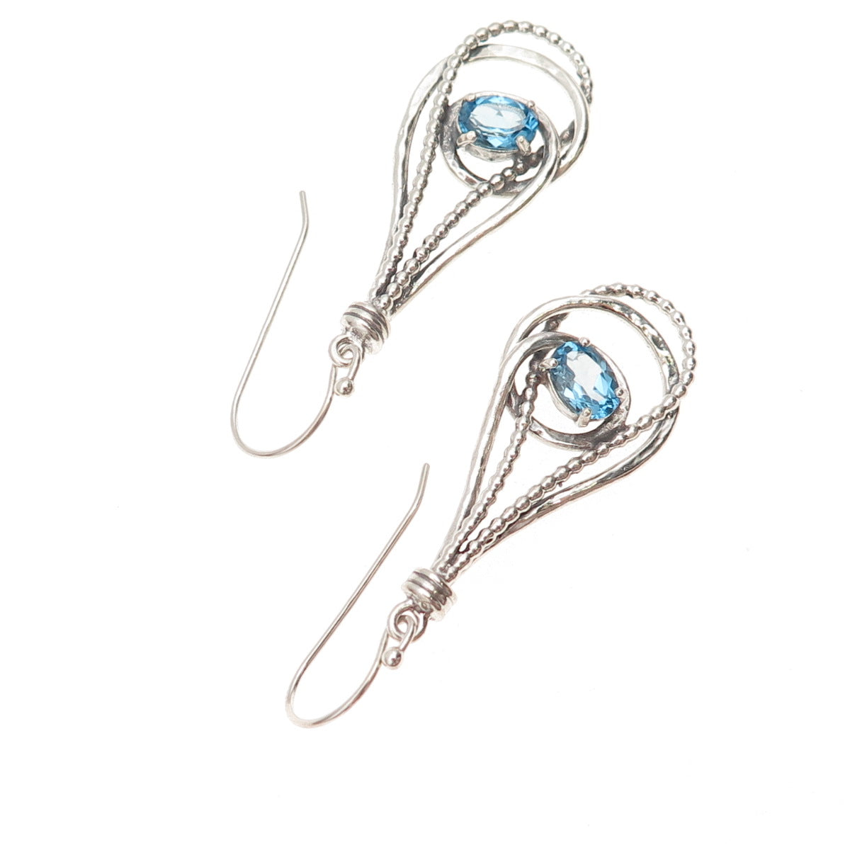 Or Paz PZ Sterling Silver Vintage Israel Real Swiss Blue Topaz Dangle Earrings