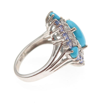 Chuck Clemency 925 Sterling Silver Real Turquoise Tanzanite Topaz Ring Size 8.25