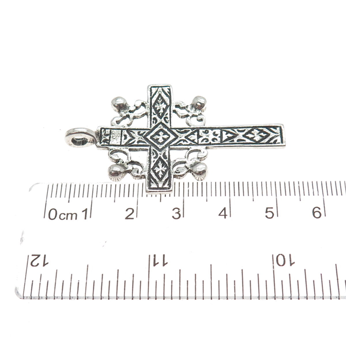 925 Sterling Silver Vintage Ornate Orthodox Cross Oxidized Pendant