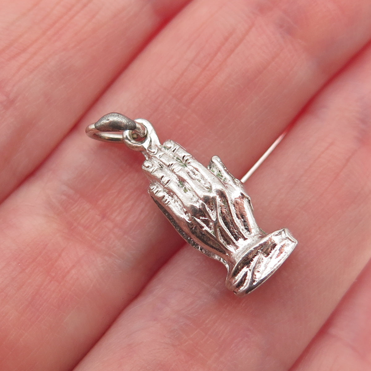 925 Sterling Silver Vintage Prayer Hands Religious Mini Charm Pendant