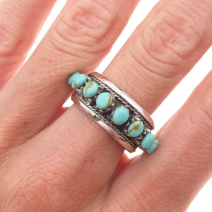 925 Sterling Silver Vintage Real Turquoise Oxidized Ring Size 7.25