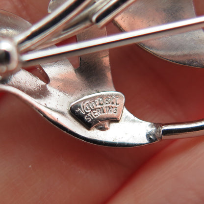 VAN DELL 925 Sterling Silver Antique Art Deco Bluebell Flower Pin Brooch