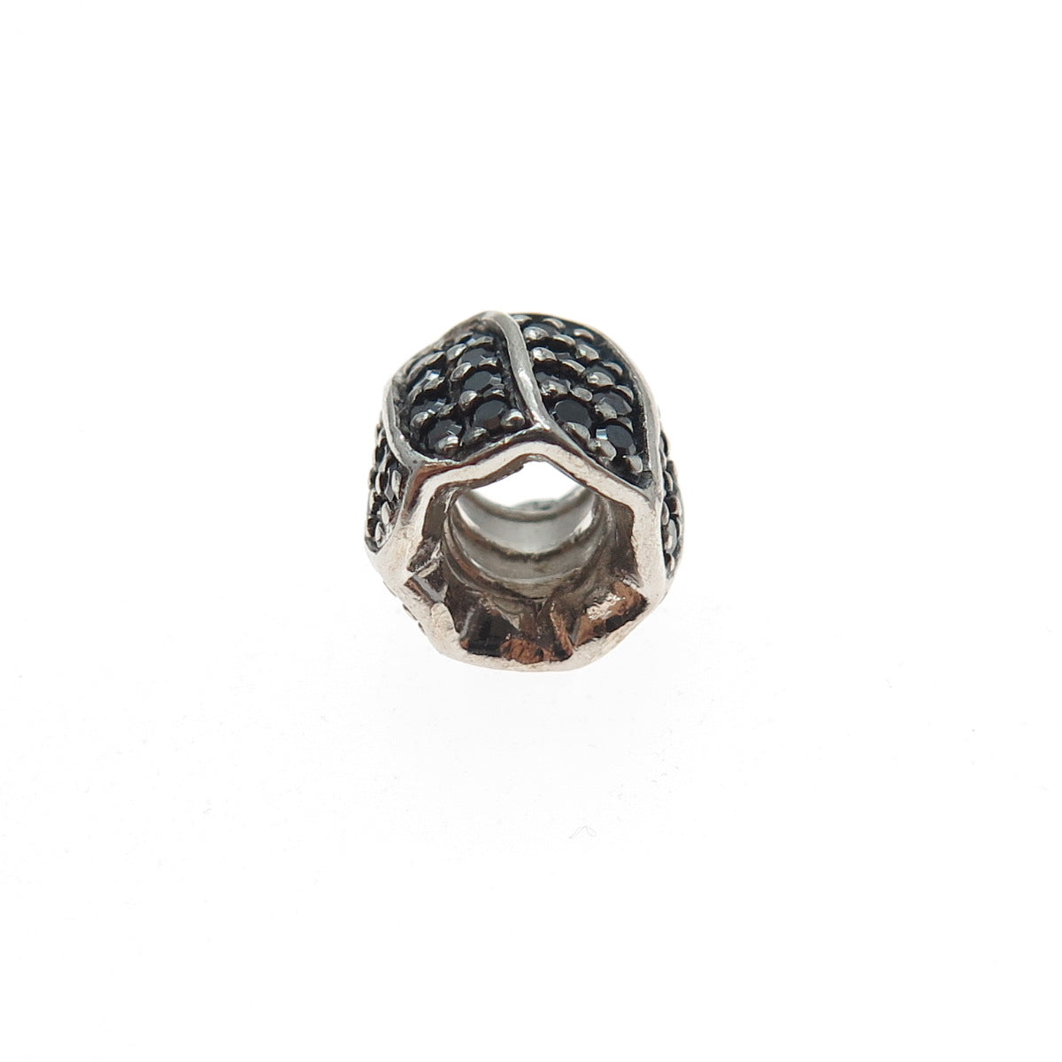 CHAMILIA 925 Sterling Silver Real Round-Cut Black Spinel Slide Bead Charm