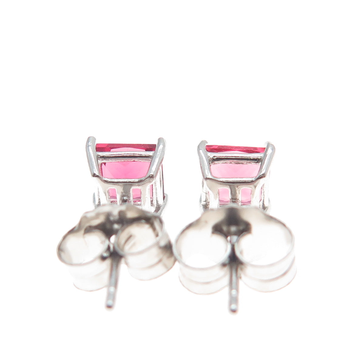 925 Sterling Silver Princess-Cut Pink C Z Stud Earrings