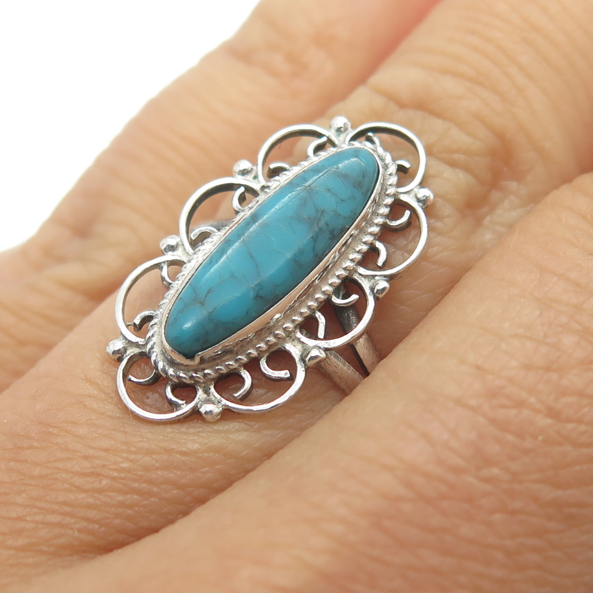 P.I.P. CUAD 925 Sterling Silver Vintage Real Bisbee Turquoise Ring Size 5.75