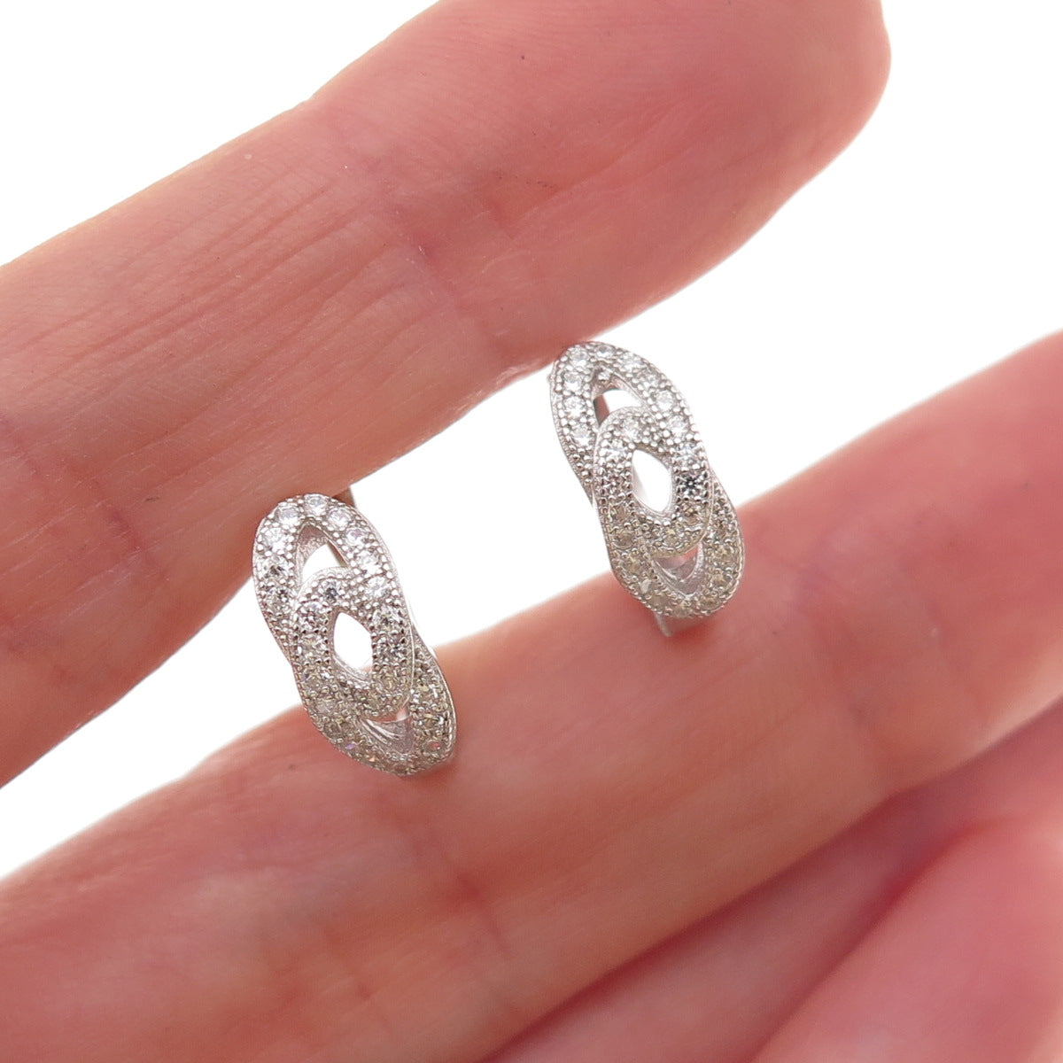 925 Sterling Silver Round-Cut C Z Interlocked Hoop Earrings