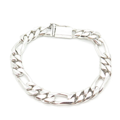 925 Sterling Silver Vintage Mexico Figaro Link Bracelet 8.5"