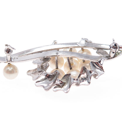 925 Sterling Silver Antique Art Deco Real Pearl Floral Pin Brooch (missing pin)