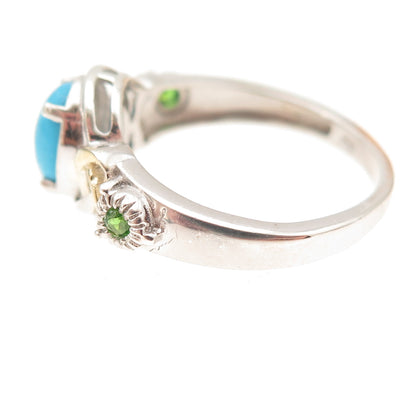 Chuck Clemency 925 Sterling Silver 2-Tone Real Turquoise Peridot Ring Size 8.25