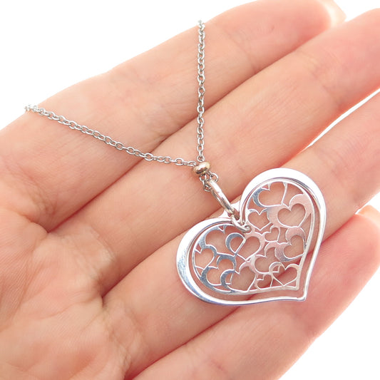 925 Sterling Silver Italy Heart Pendant Adjustable Cable Chain Necklace 24"
