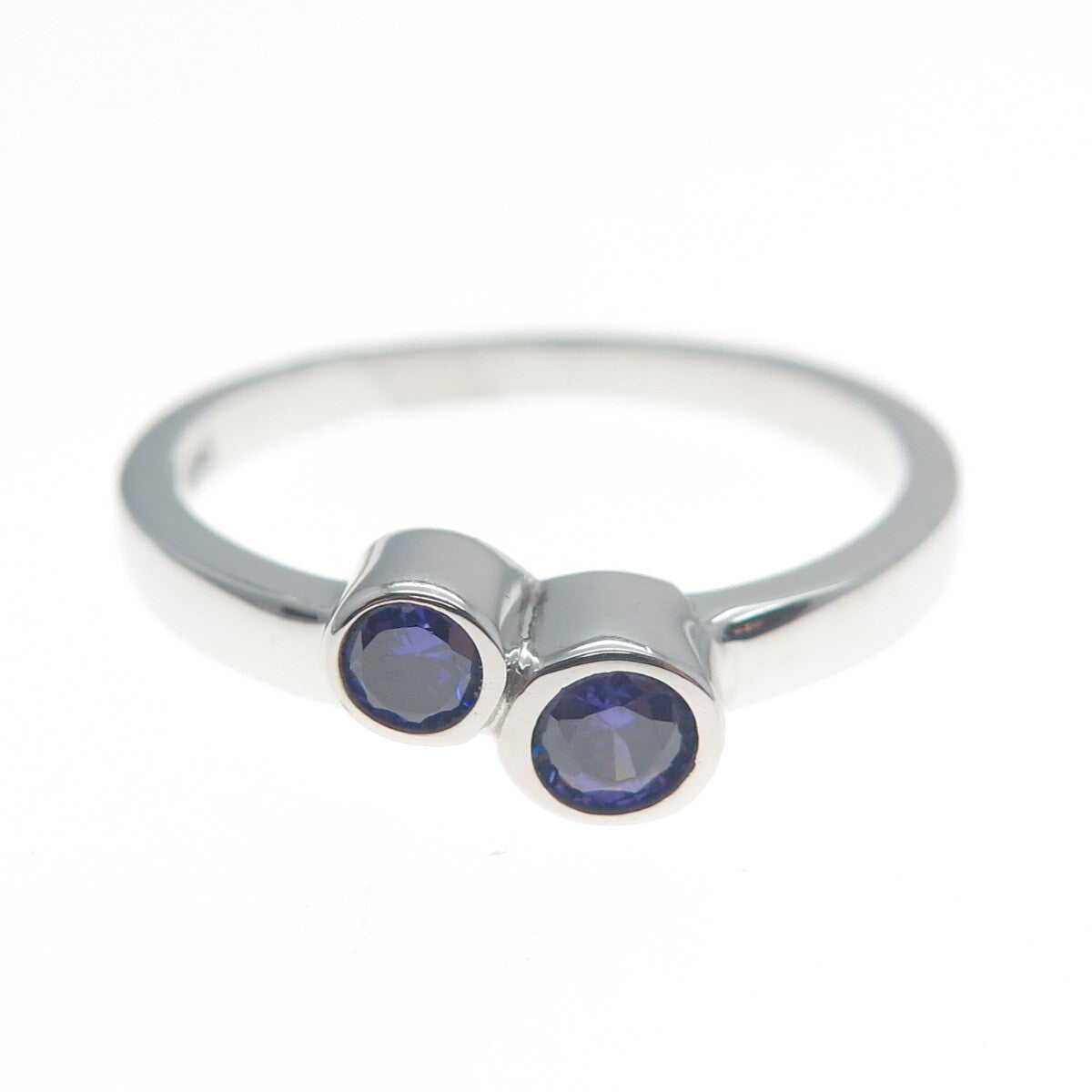925 Sterling Silver Round-Cut Purple C Z Ring Size 8