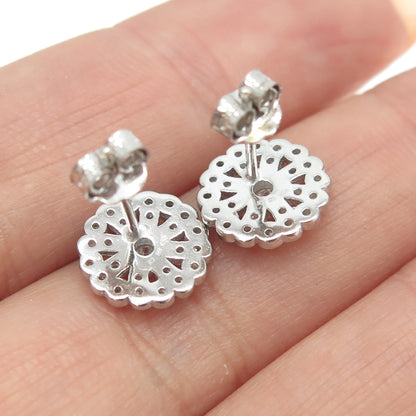 925 Sterling Silver Round-Cut Shaped C Z Snowflake Stud Earrings