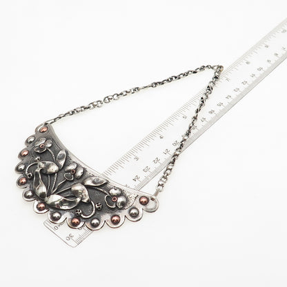 Paul Arviso Navajo Old Pawn Sterling Silver 2-Tone Vintage Floral Necklace 14"