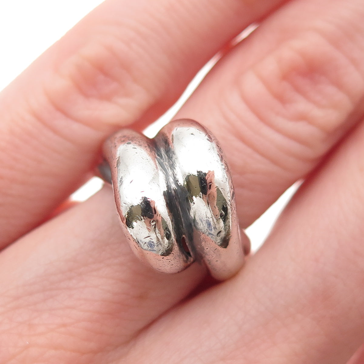 Tasco Sterling Silver Vintage Mexico Modernist Bypass Oxidized Ring Size 4.75